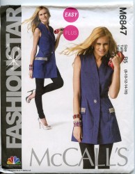 6847 MCCALLS FASHIONSTAR FIT LINED SEAM BUTTON VEST PATTERN 8-16; 18W-24W NEW
